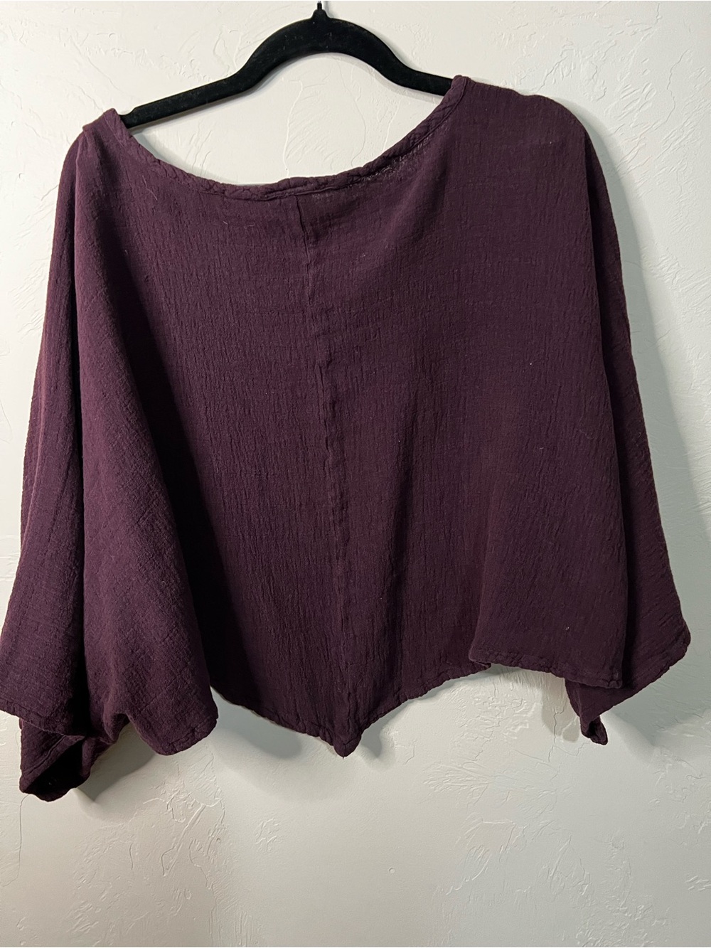 Abaca Plum Purple Cotton Gauze Asymmetrical Crop Lagenlook Boho Top - Picture 4 of 4